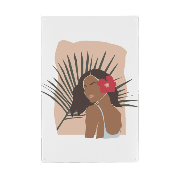Metall Poster "Tanned girl with hibiscus" artboxONE - Floral,Menschen,Reise / Strand und Meer