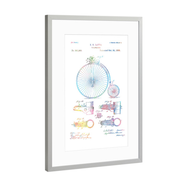 Poster mit Rahmen Silber "Vintage bicycle patent drawing" artboxONE - Sport,Sport / Motivation