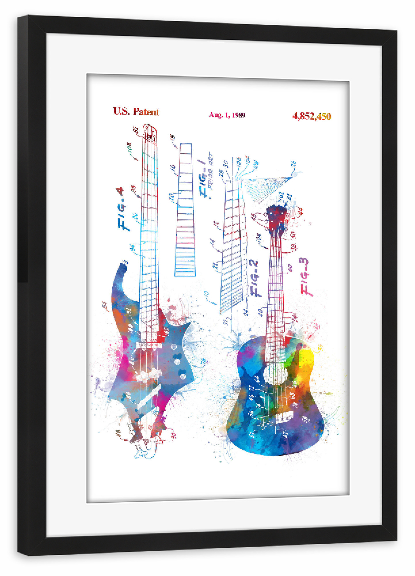 Poster mit Rahmen schwarz "El guitar patent drawing" artboxONE - Musik