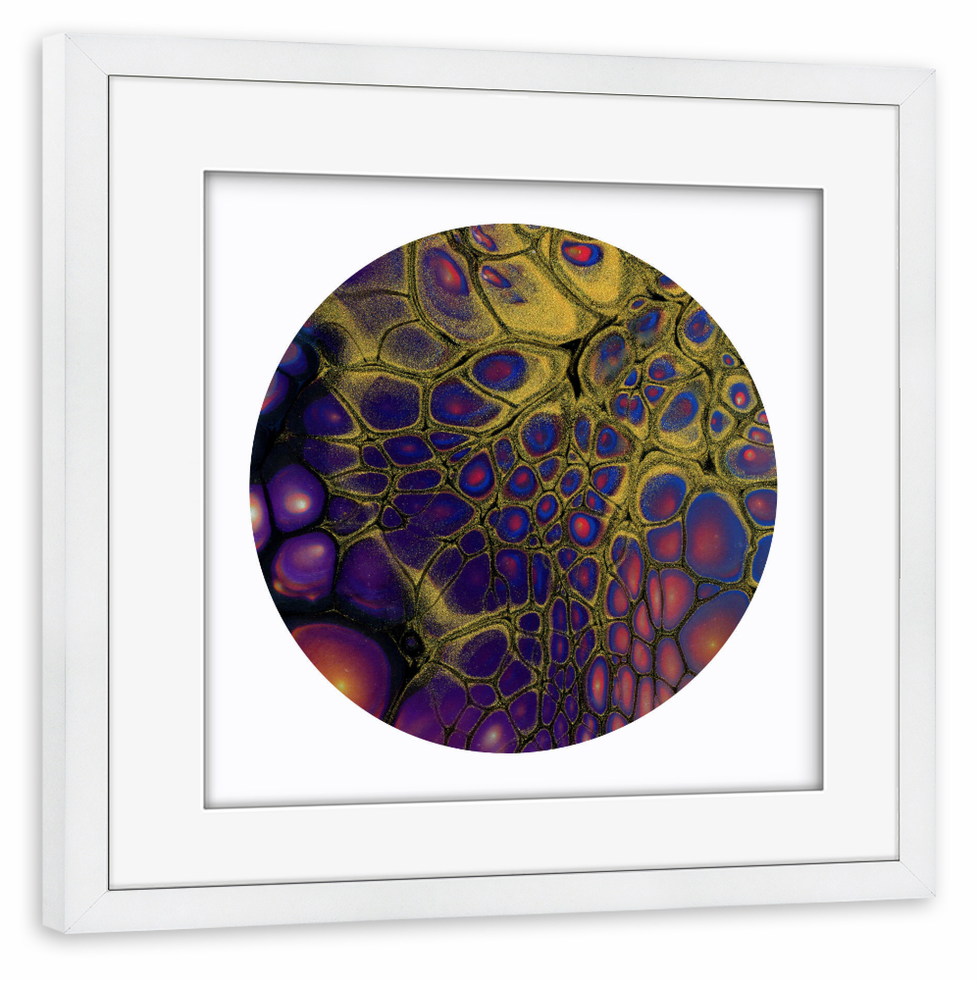 Poster mit Rahmen weiß "Purple and Golden cells" artboxONE - Abstrakt
