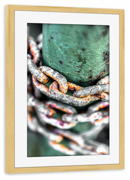 Poster mit Rahmen kiefer "Rostige Kette" artboxONE - Abstrakt - Rustikal,Kette,Grün,Maritim,Chain,Rustic,Fest