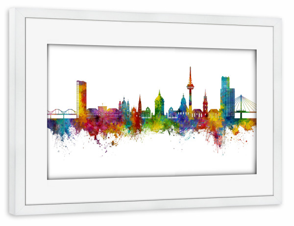 Poster mit Rahmen weiß "Mannheim Germany Skyline" artboxONE - Städte