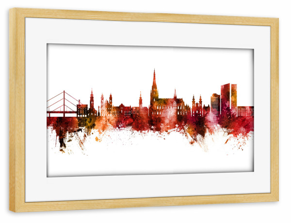 Poster mit Rahmen kiefer "Linz Austria Skyline Red" artboxONE - Städte
