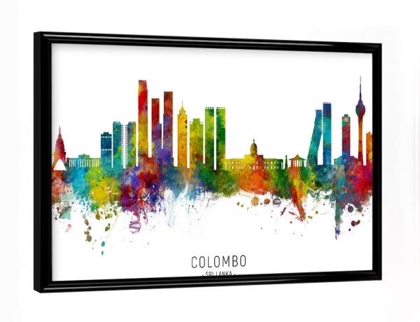 Poster mit schwarzem Rahmen "Colombo Sri Lanka Skyline txt" artboxONE - Städte