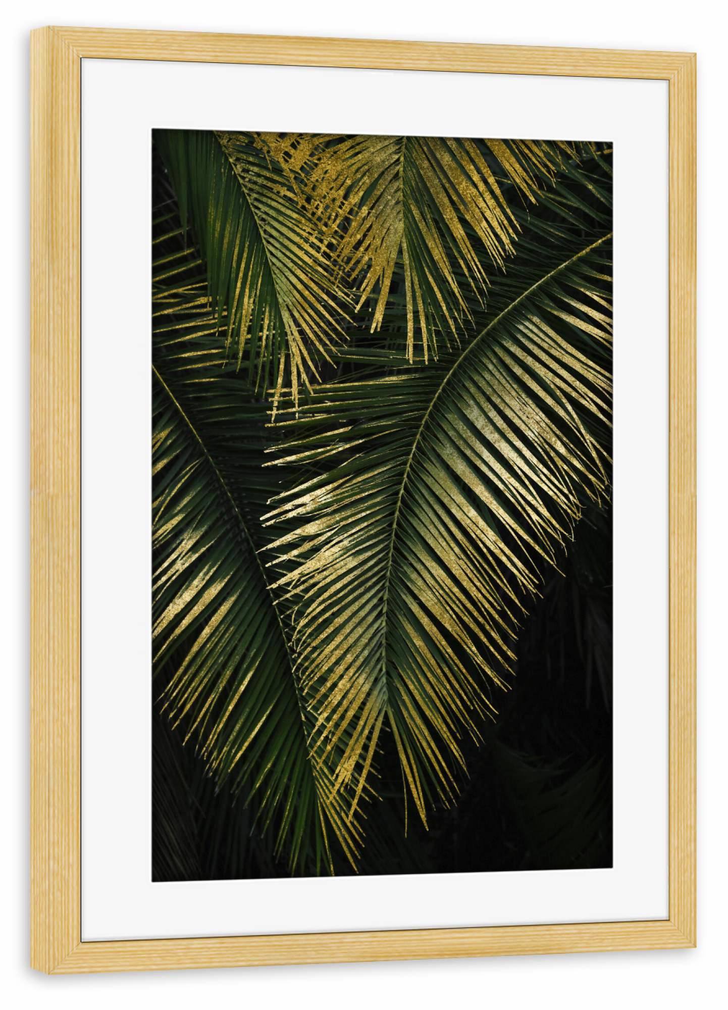 Poster mit Rahmen kiefer "Golden Moments Tropical Palm Leaf" artboxONE - Natur