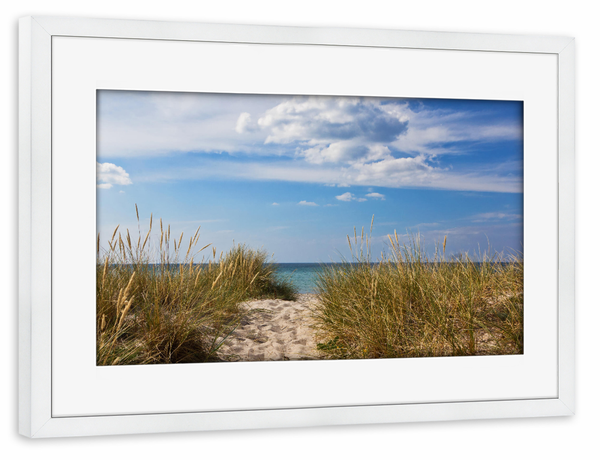 Poster mit Rahmen weiß "Strandzugang in Dänemark" artboxONE - Natur,Reise,Reise / Strand und Meer,Reise / Länder
