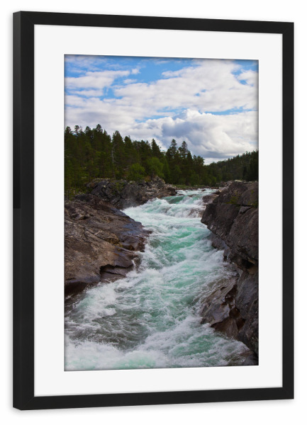 Poster mit Rahmen schwarz "Wildes Wasser Namsen" artboxONE - Natur,Reise,Reise / Länder