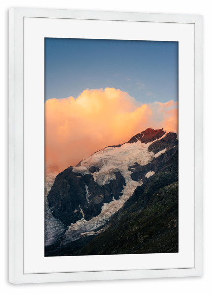 Poster mit Rahmen weiß "Piz Bernina cloud at dawn" artboxONE - Natur