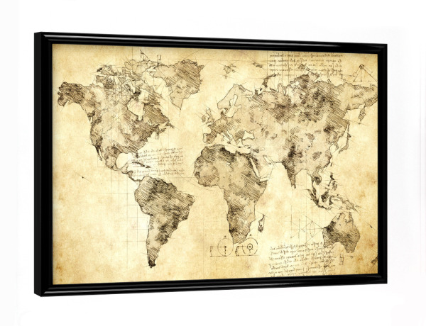 Poster mit schwarzem Rahmen "World Map LDV (matart)" artboxONE - Kartografie