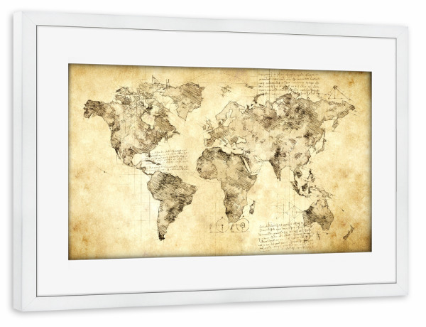 Poster mit Rahmen weiß "World Map LDV (matart)" artboxONE - Kartografie