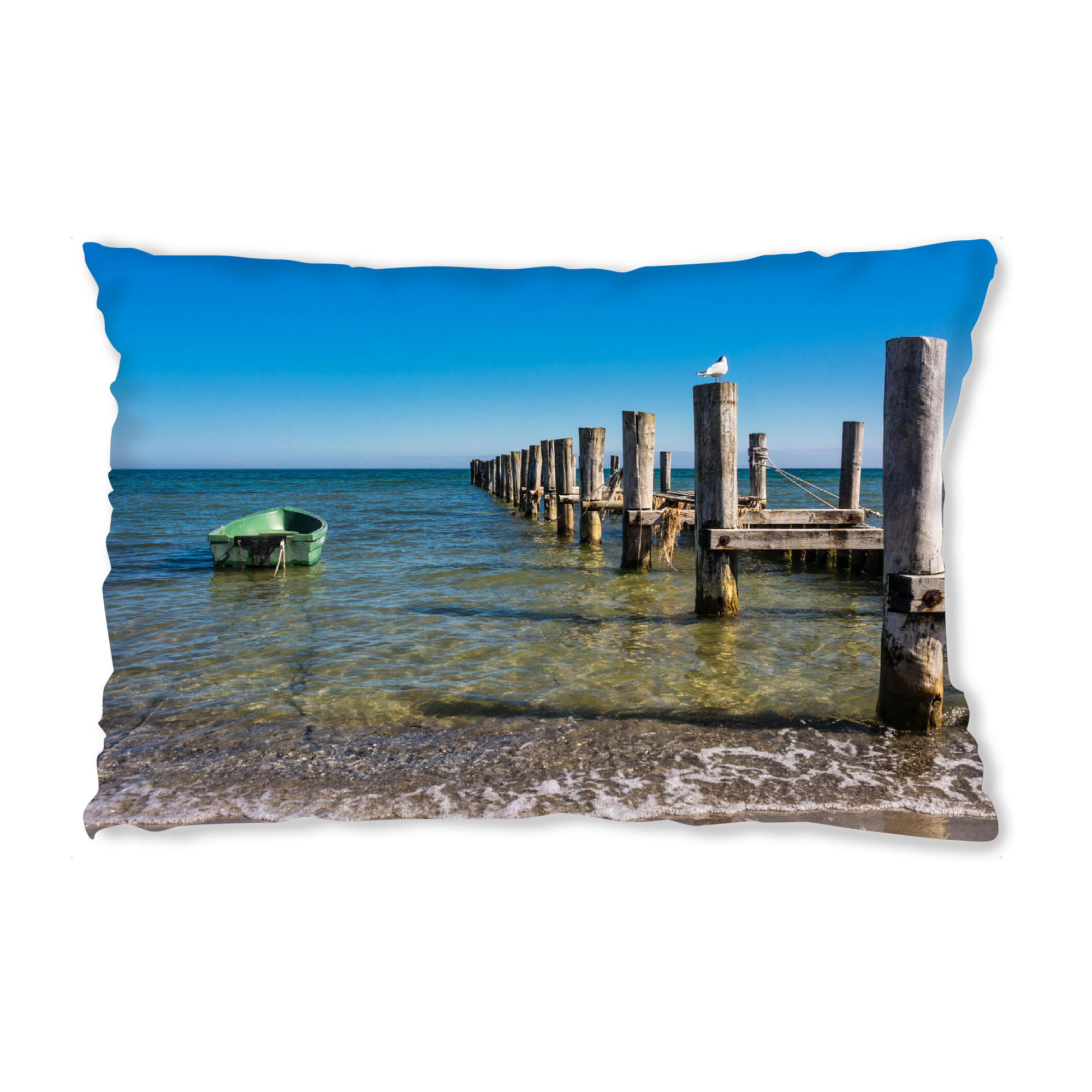 Design-Kissen "Buhne, Boot und Möwe" artboxONE - Natur,Reise,Reise / Strand und Meer