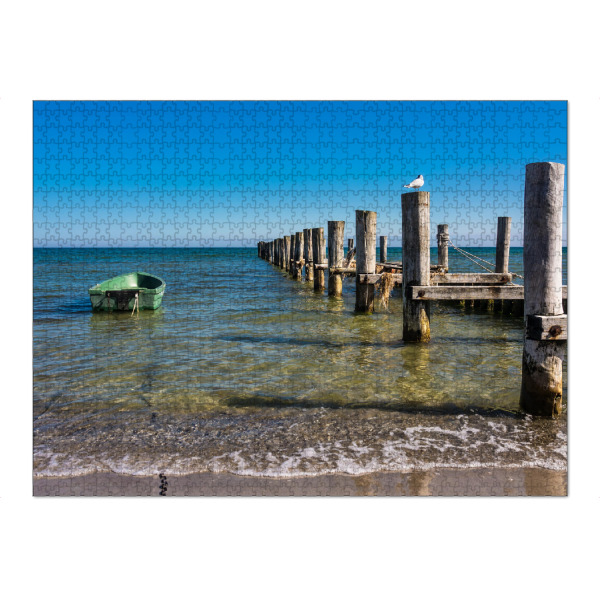 Puzzle Ravensburger "Buhne, Boot und Möwe" artboxONE - Natur,Reise,Reise / Strand und Meer