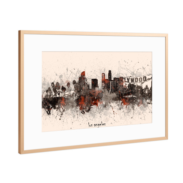 Poster mit Rahmen Kupfer "Los angeles skyline artistic beige" artboxONE - Städte,Architektur,Städte / Los Angeles