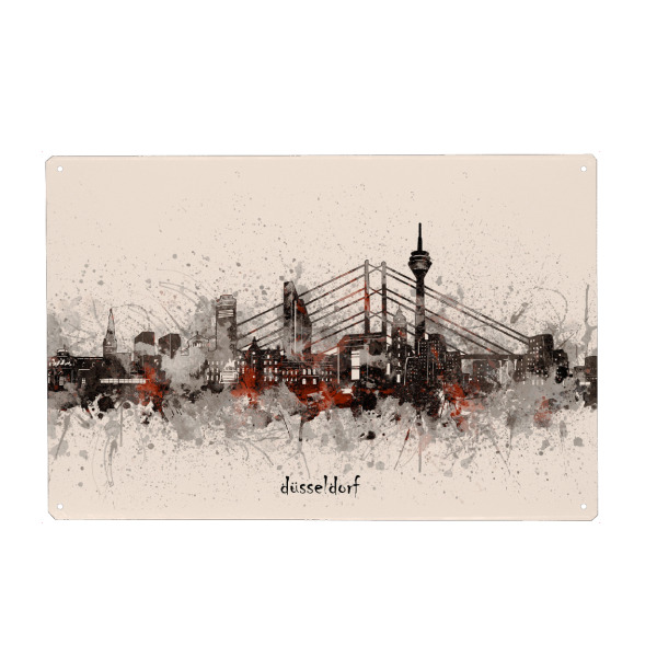 Holzbild "Dusseldorf skyline artistic beige" artboxONE - Städte,Reise,Architektur,Städte / Düsseldorf