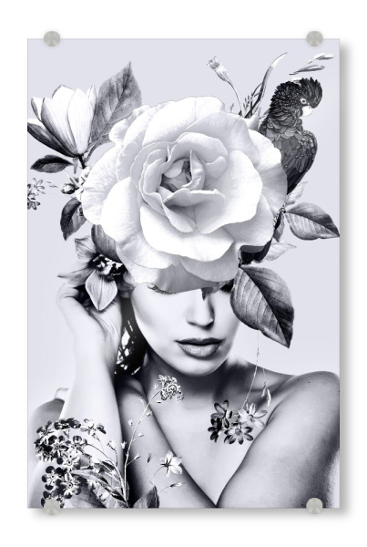Acrylglasbild "Floral Woman BW" artboxONE - Natur,Floral,Menschen