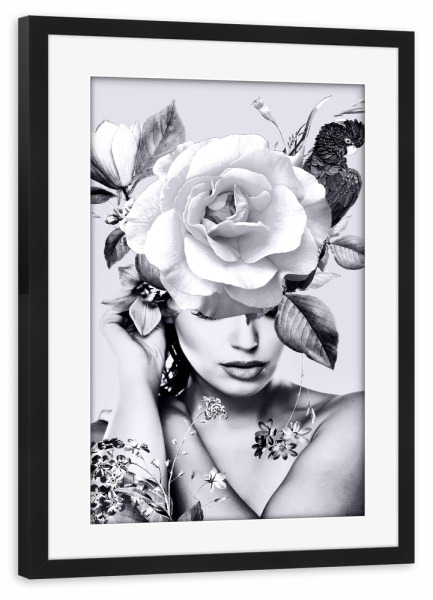 Poster mit Rahmen schwarz "Floral Woman BW" artboxONE - Natur,Floral,Menschen