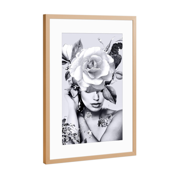 Poster mit Rahmen Kupfer "Floral Woman BW" artboxONE - Natur,Floral,Menschen