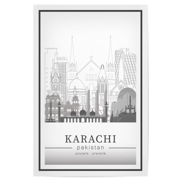 Poster "Karachi skyline line art" artboxONE - Städte,Reise,Architektur,Kartografie