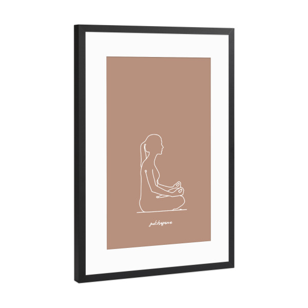 Poster mit Rahmen Schwarz (Metallic) "Yoga Sukhasana beige one line" artboxONE - Menschen,Sport