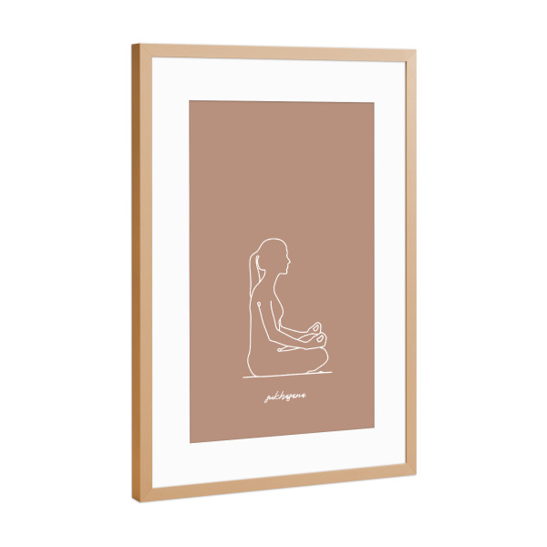 Poster mit Rahmen Kupfer "Yoga Sukhasana beige one line" artboxONE - Menschen,Sport