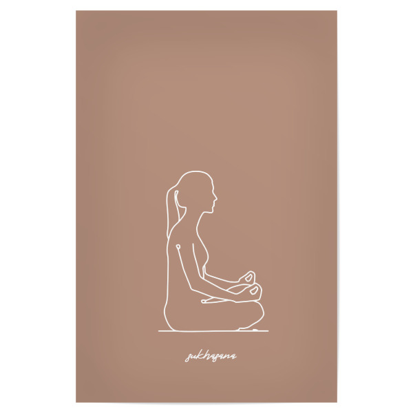 Poster "Yoga Sukhasana beige one line" artboxONE - Menschen,Sport - Yoga,One line,Drawing,Oneline,Art,Namaste,Position,Female,Woman,Frau,Girl,Lineart