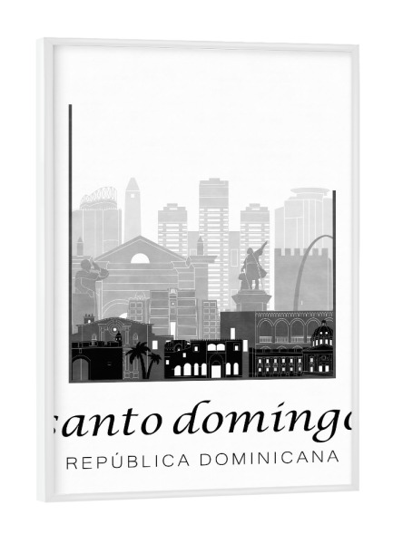 Poster mit weißem Rahmen "Santo Domingo skyline black white" artboxONE - Städte,Reise,Architektur,Kartografie
