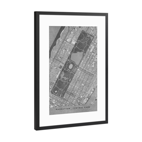 Poster mit Rahmen Schwarz (Metallic) "Gray vintage map of Central Park" artboxONE - Kartografie