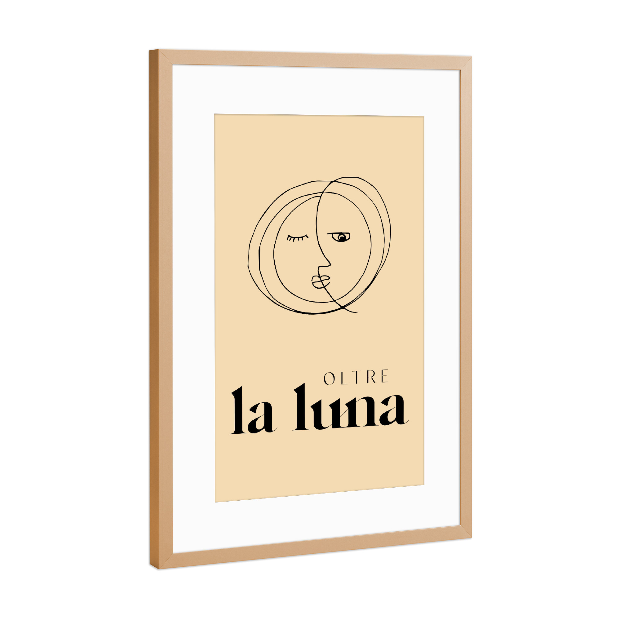 Poster mit Rahmen Kupfer "La Luna Italian Moon Illustration" artboxONE - Typografie,Für Kinder,Galaxy