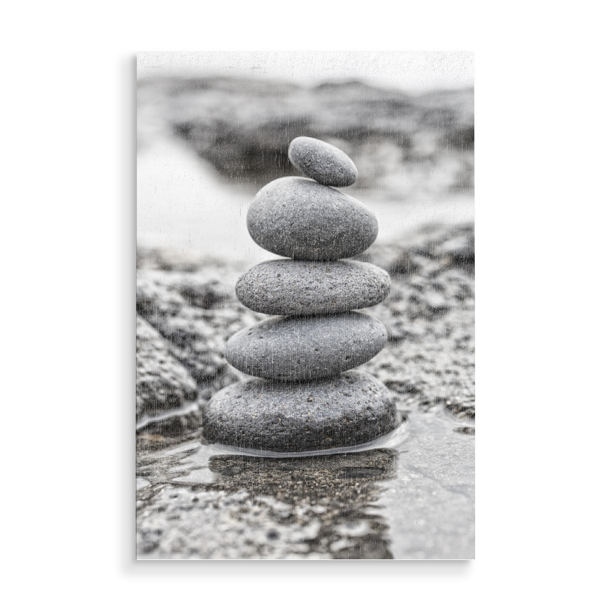 Holzbild "Steinturm an der Felsenküste" artboxONE - Schwarzweiß,Reise / Strand und Meer