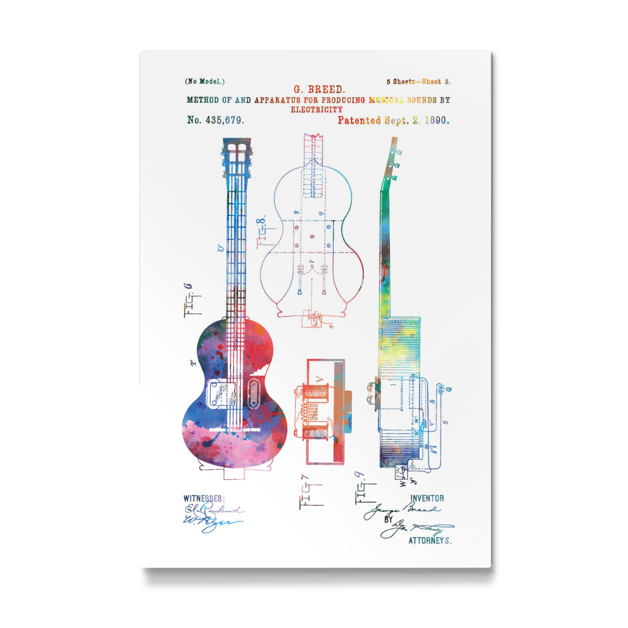 Galerie-Print "Guitar drawing watercolor patent" 75x50 cm artboxONE