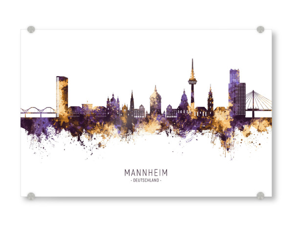 Acrylglasbild "Mannheim Skyline PurpleGold" artboxONE - Städte