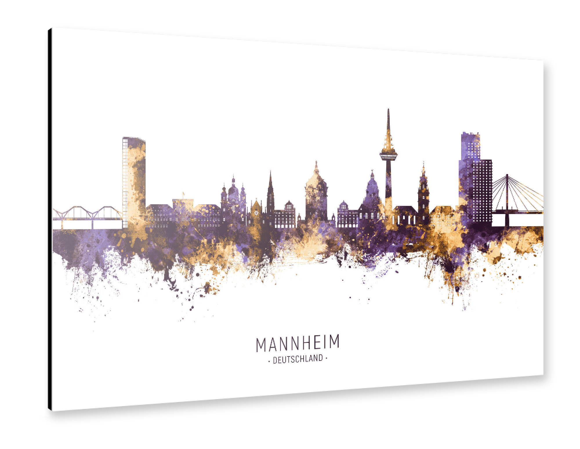Alu-Dibond "Mannheim Skyline PurpleGold" 30x20 cm artboxONE