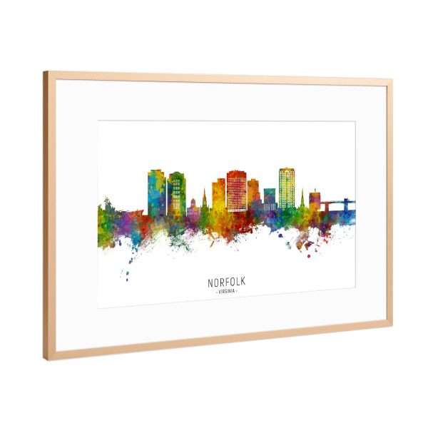 Poster mit Rahmen Kupfer "Norfolk Virginia Skyline txt" artboxONE - Städte