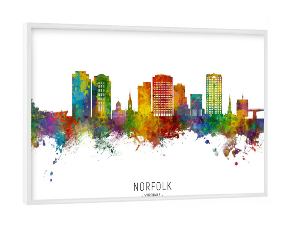 Poster mit weißem Rahmen "Norfolk Virginia Skyline txt" artboxONE - Städte