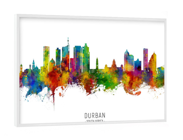 Poster mit weißem Rahmen "Durban South Africa Skyline txt" artboxONE - Städte