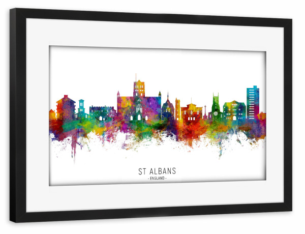 Poster mit Rahmen schwarz "St Albans England Skyline txt" artboxONE - Städte