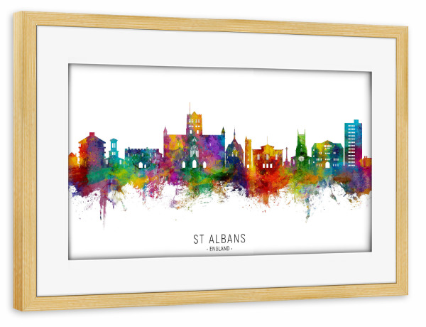 Poster mit Rahmen kiefer "St Albans England Skyline txt" artboxONE - Städte