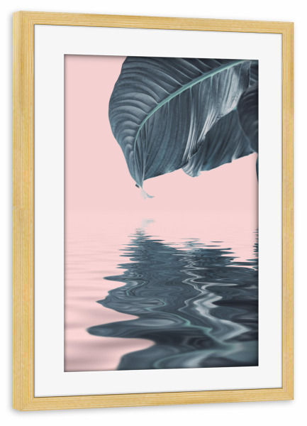 Poster mit Rahmen kiefer "Water And Leaf Zen Art" artboxONE - Natur