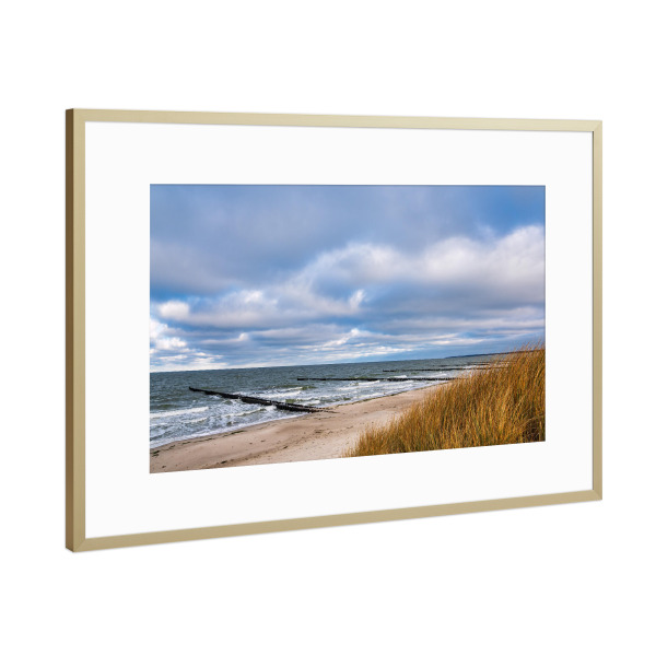 Poster mit Rahmen Gold "Dünengras und Buhnen" artboxONE - Natur,Reise,Reise / Strand und Meer