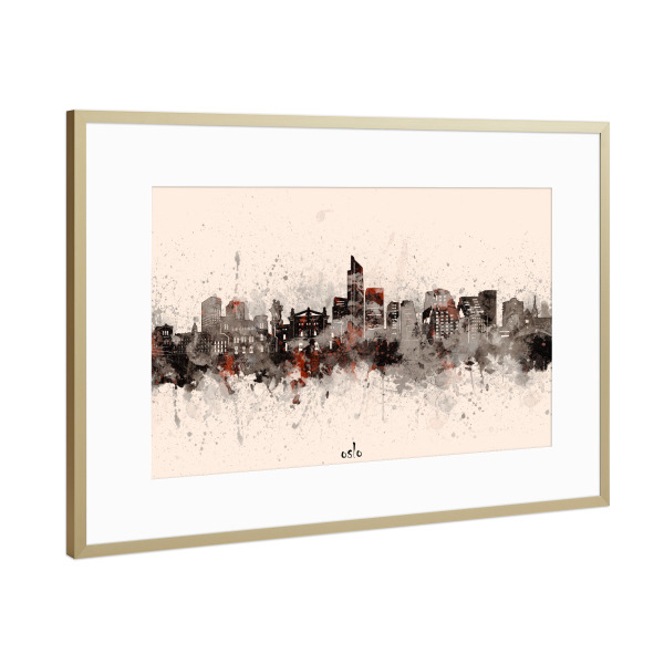 Poster mit Rahmen Gold "Oslo skyline artistic beige" artboxONE - Städte,Reise,Architektur
