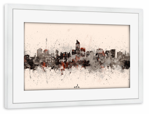 Poster mit Rahmen weiß "Oslo skyline artistic beige" artboxONE - Städte,Reise,Architektur