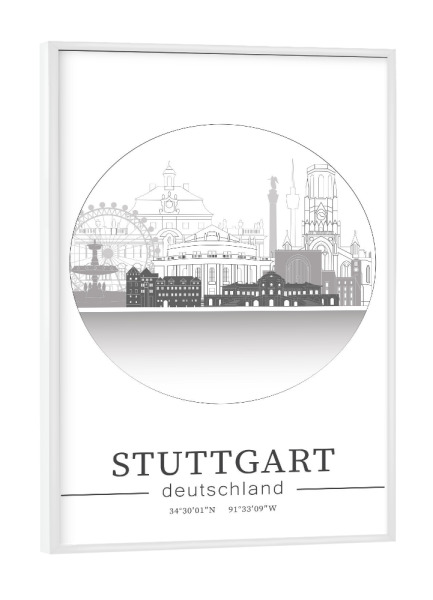 Poster mit weißem Rahmen "Stuttgart skyline line art circle" artboxONE - Städte,Reise,Architektur,Kartografie