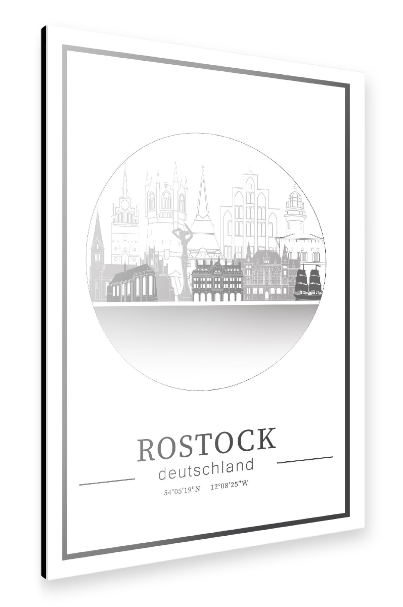Alu-Dibond "Rostock skyline line art circle" 30x20 cm artboxONE