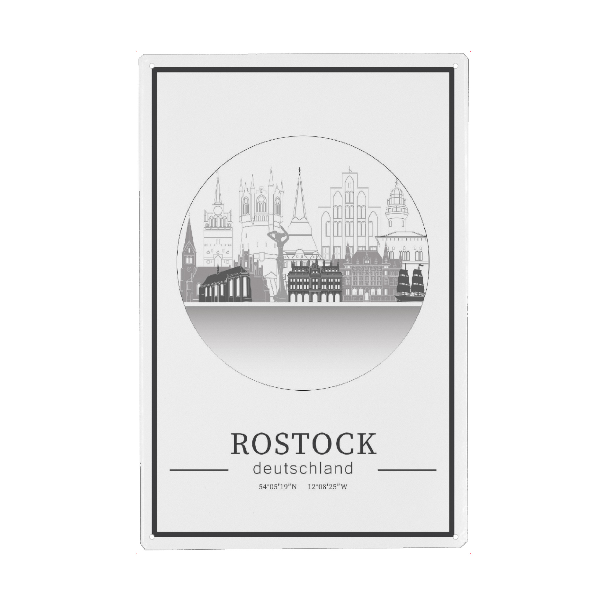 Metall Poster "Rostock skyline line art circle" artboxONE - Städte,Reise,Architektur,Kartografie