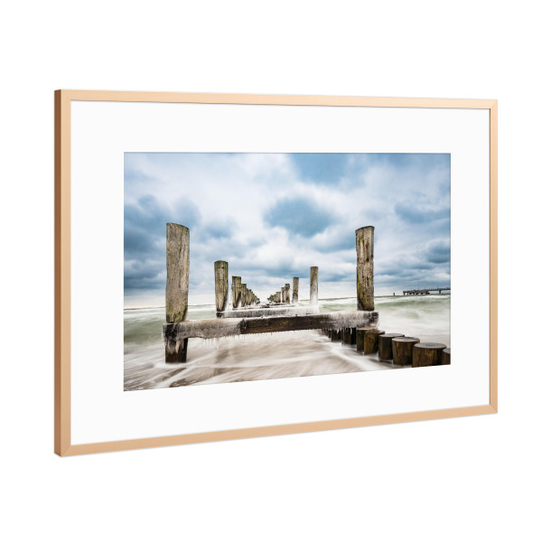 Poster mit Rahmen Kupfer "Buhne, Seebrücke, Zingst" artboxONE - Natur,Reise,Architektur,Reise / Strand und Meer