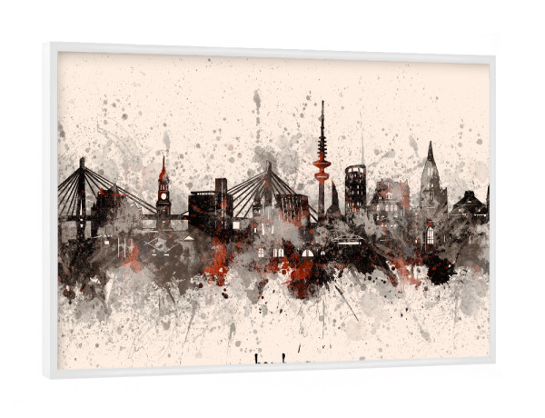 Poster mit weißem Rahmen "Hamburg skyline artistic beige" artboxONE - Städte,Städte / Hamburg,Reise,Architektur