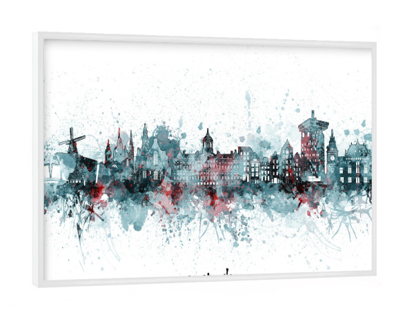 Poster mit weißem Rahmen "Amsterdam skyline artistic grey" artboxONE - Städte,Architektur,Städte / Amsterdam