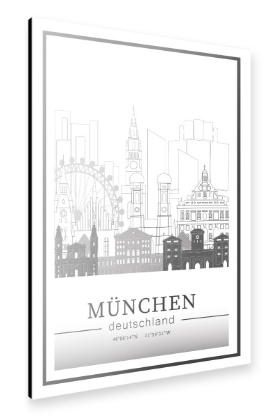 Alu-Dibond "Munich skyline line art" 30x20 cm artboxONE