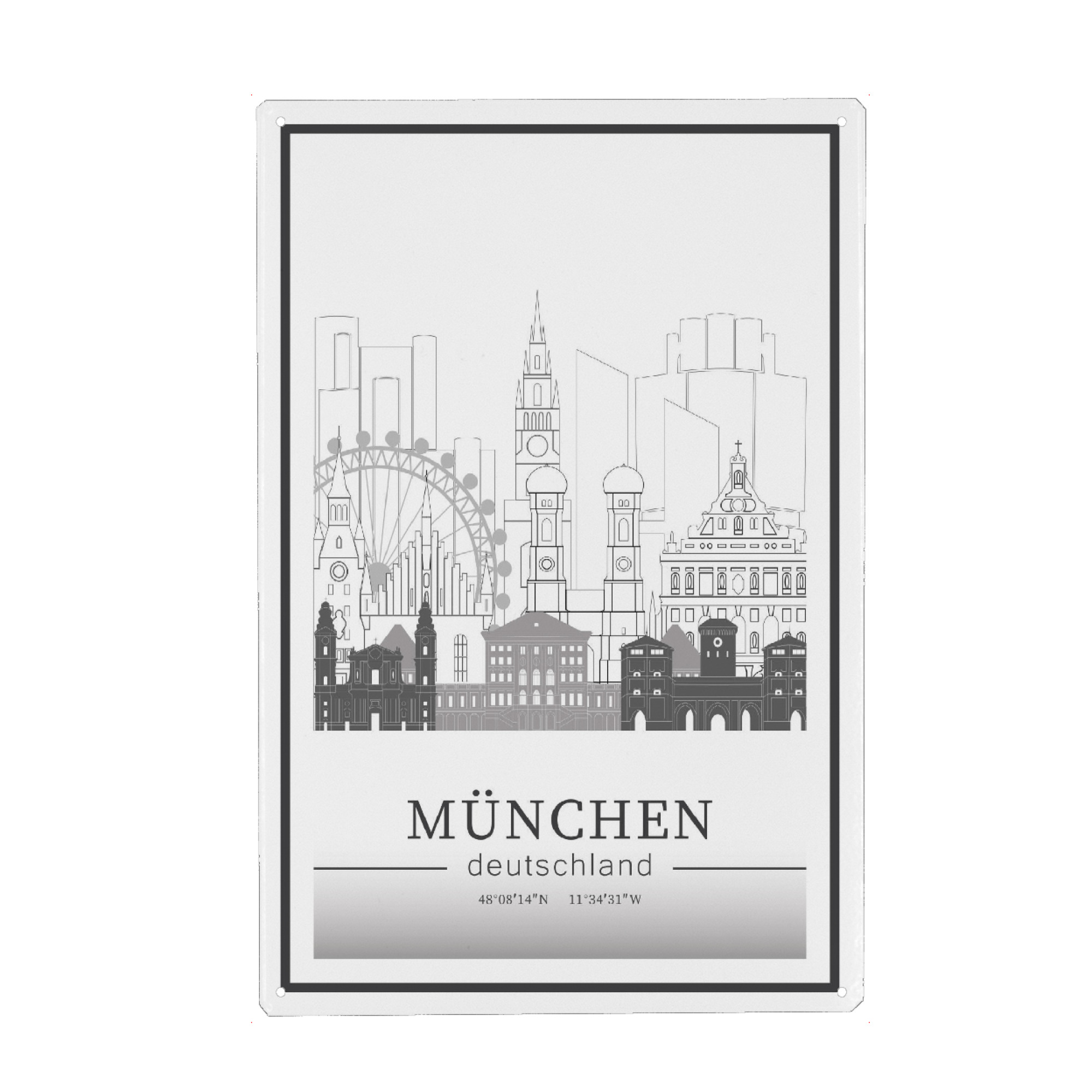 Metall Poster "Munich skyline line art" artboxONE - Städte,Städte / München,Reise,Architektur,Kartografie