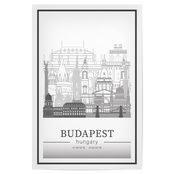 Poster "Budapest skyline line art" artboxONE - Städte,Reise,Architektur,Städte / Budapest,Kartografie